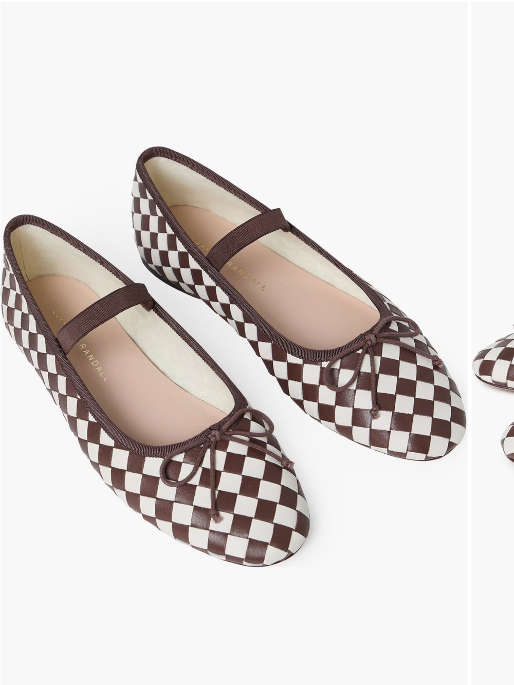 Women’s Leonie Mary Jane Brown & Cream Checker Ballet Flats with Bow - Picture 7 of 9